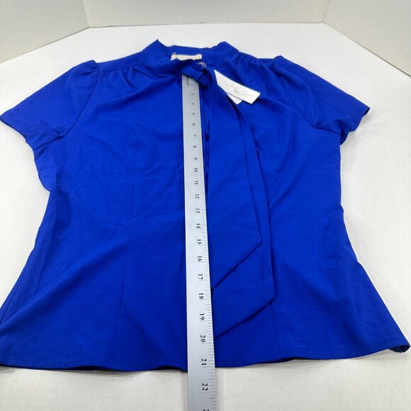 Belle Poque Women's Size Medium Blouse Short Sleeve Button Up Blue New With Tags - Picture 12 of 14